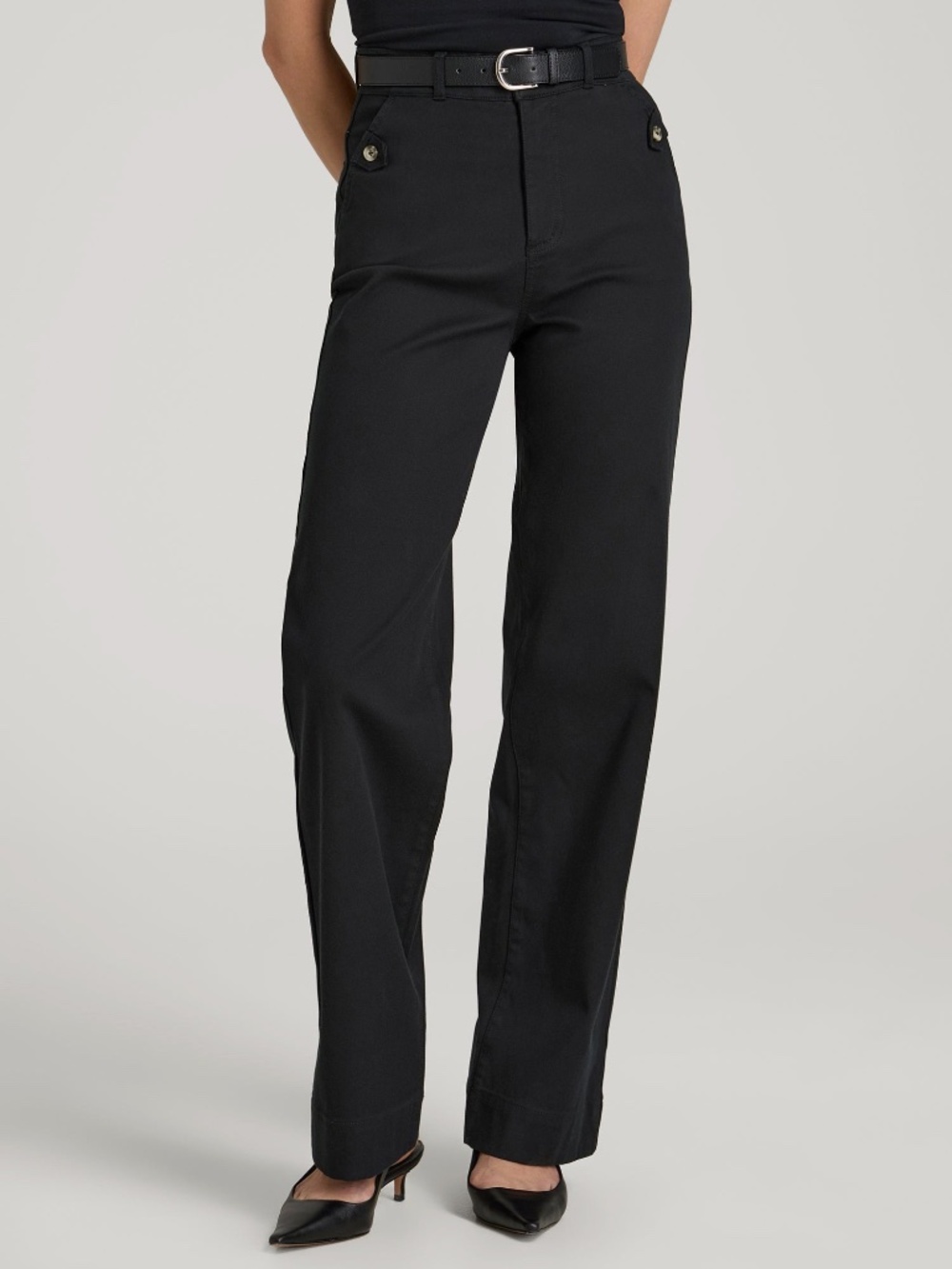 American Tall Stretch Twill Wide Leg Pant for Tall Women in Black Size 6 Tall